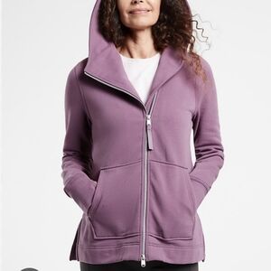 Athleta Lilac Purple Asymetrical Soft Fleece Lined Hooded Utility Jacket SZ LG/T